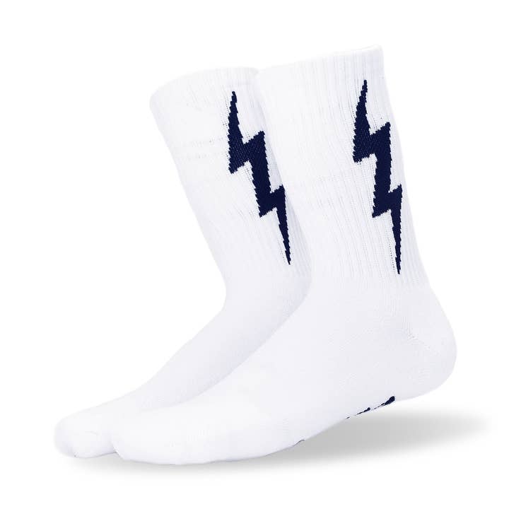 White VOLT Lucky Cotton Crew Socks for wholesale by Voltage LTD