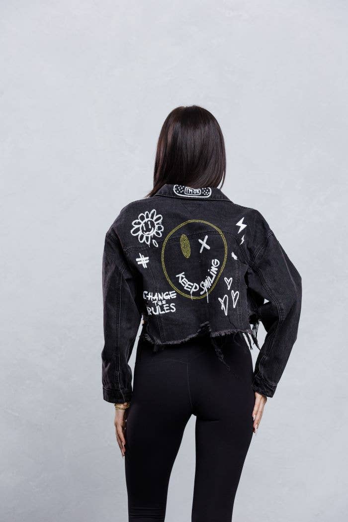 Trio Urban - Vente Veste en jean – femme - Veste en jean à strass Keep Smiling3