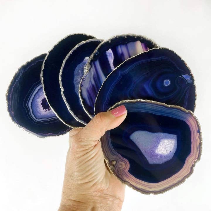 Rock Paradise - Wholesale Coasters - Crystal Agate Coasters Set with Electroplated Edges6