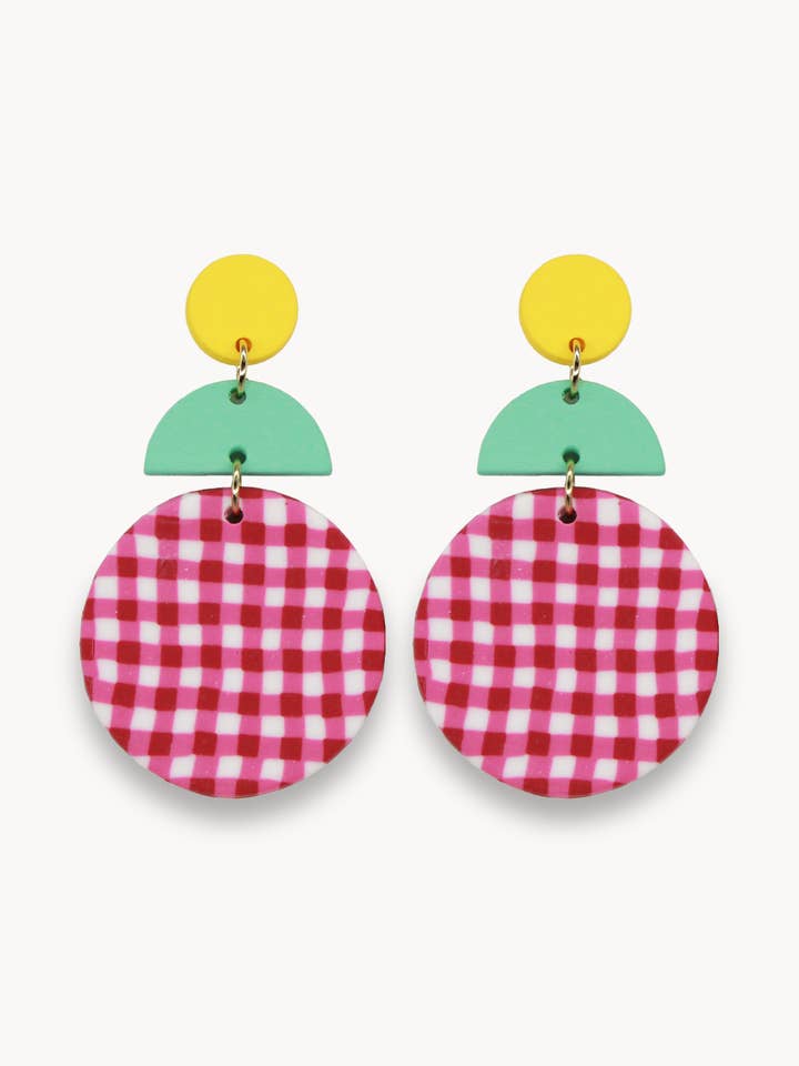 Rote karierte Lehmohrringe für den Großhandel von INS Trading