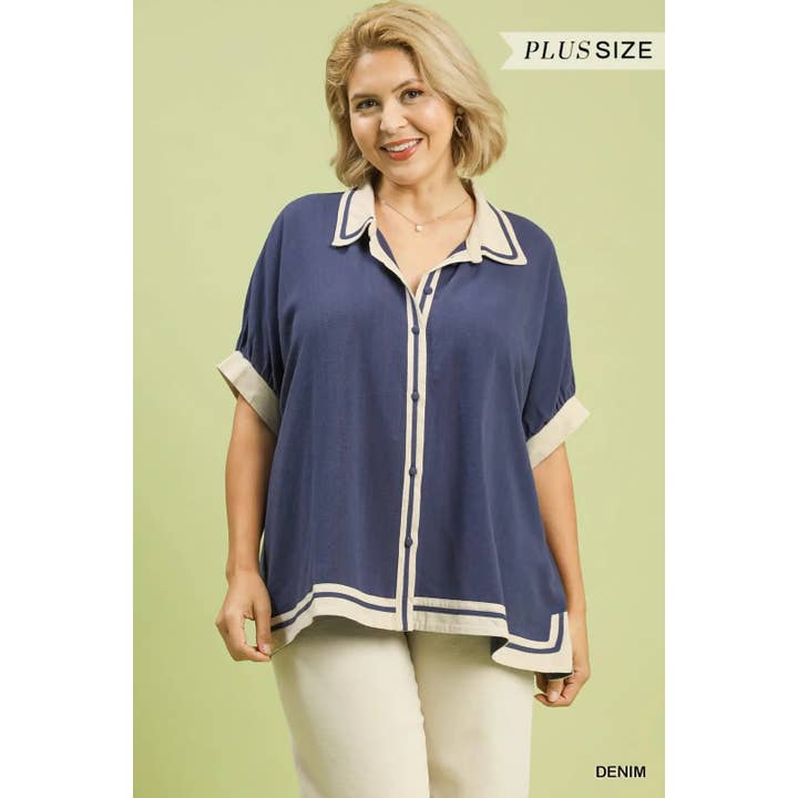 PLUS Linnen Top met Knoopsluiting Vooraan voor wholesale door STYLE USA