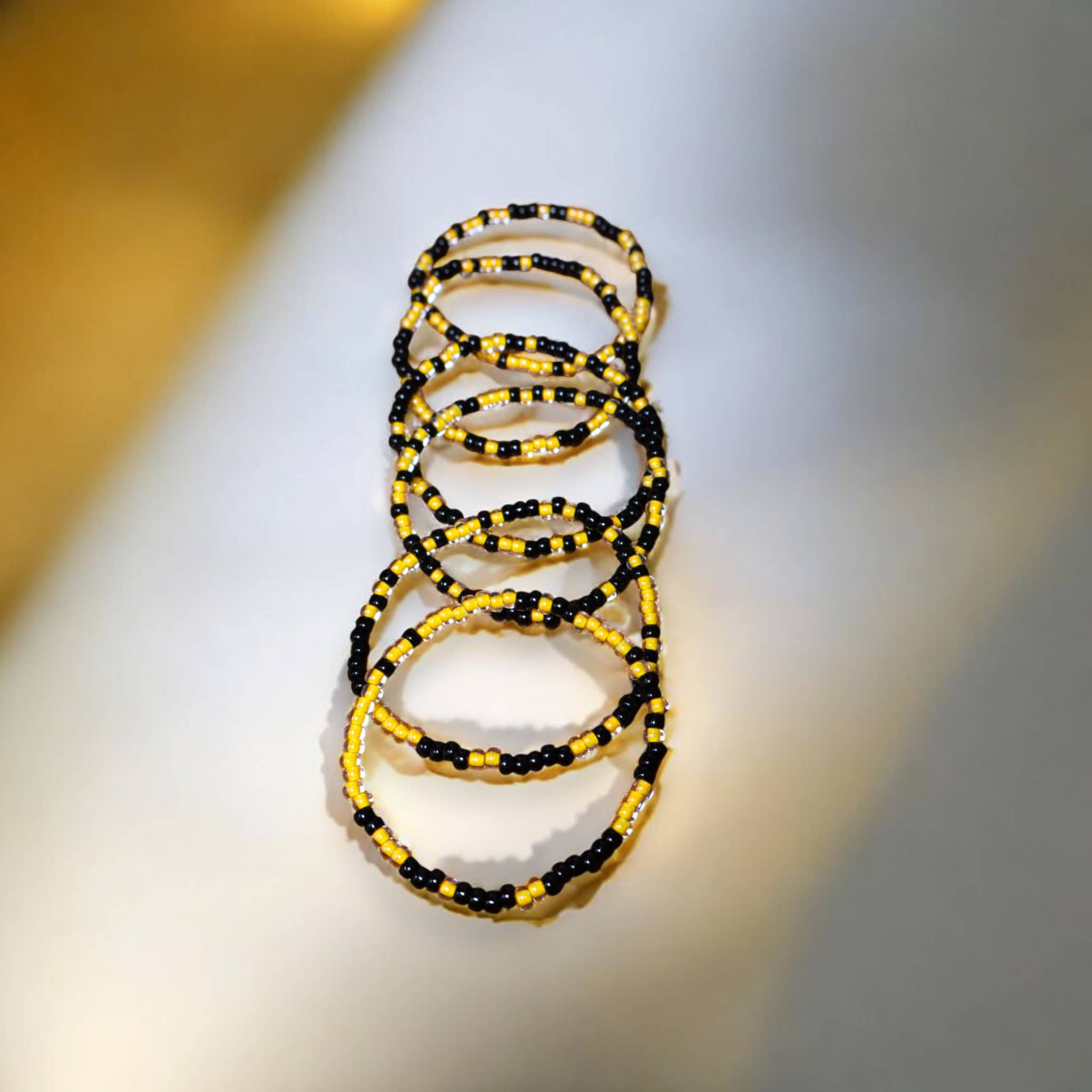 Fish Towne Designs, LLC - Wholesale Beaded Bracelet - Black & Gold Beaded Game Day Seed Bead Bracelet Stack5