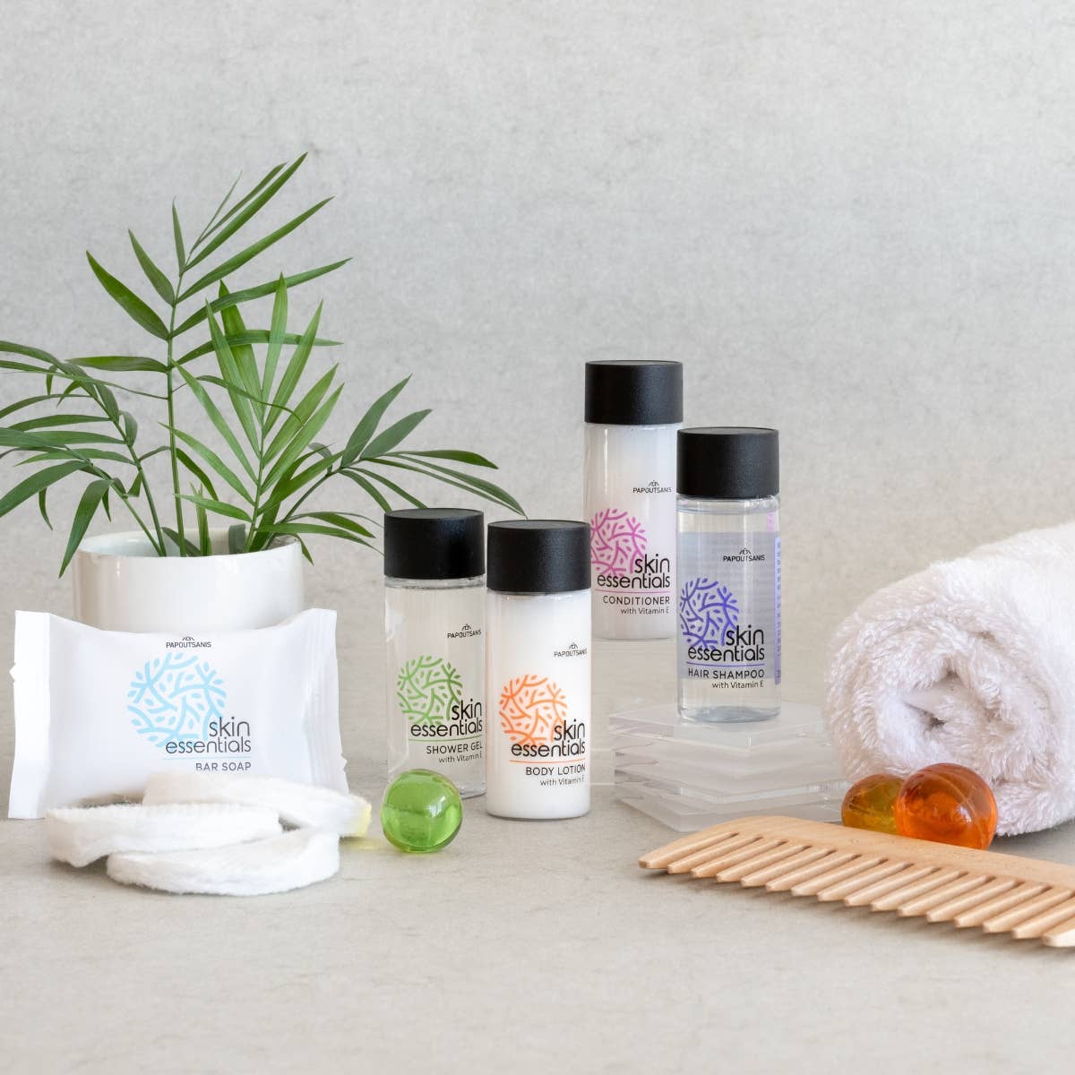 Flexi Amenities - Vendita all'ingrosso Set bagno e corpo - Set Cortesia Completo per Hotel Skin Essentials 33 ml1