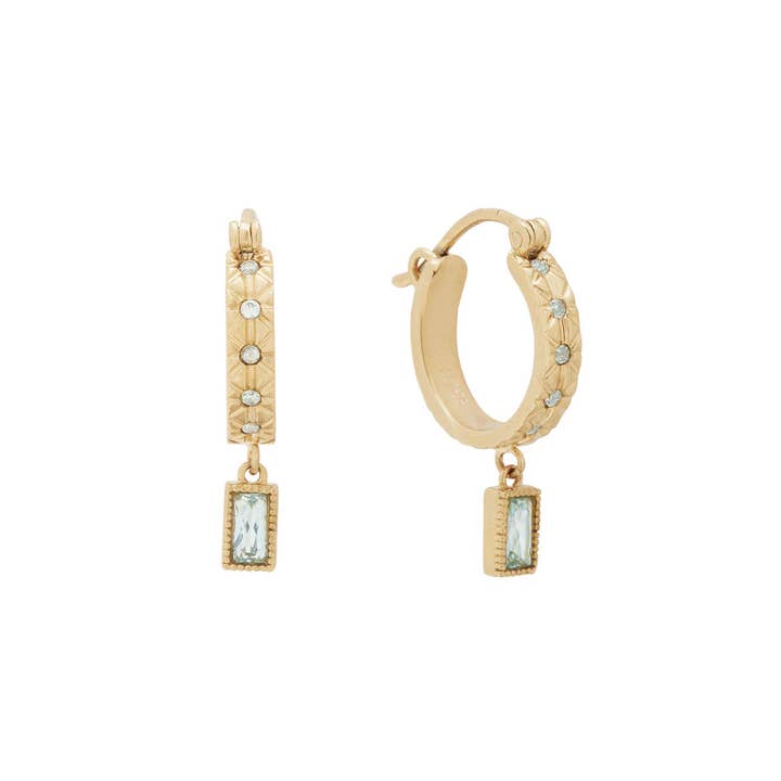 S-kin Studio Jewelry - Wholesale Hoop Earrings - Sara March Birthstone Hoops - Aquamarine CZ