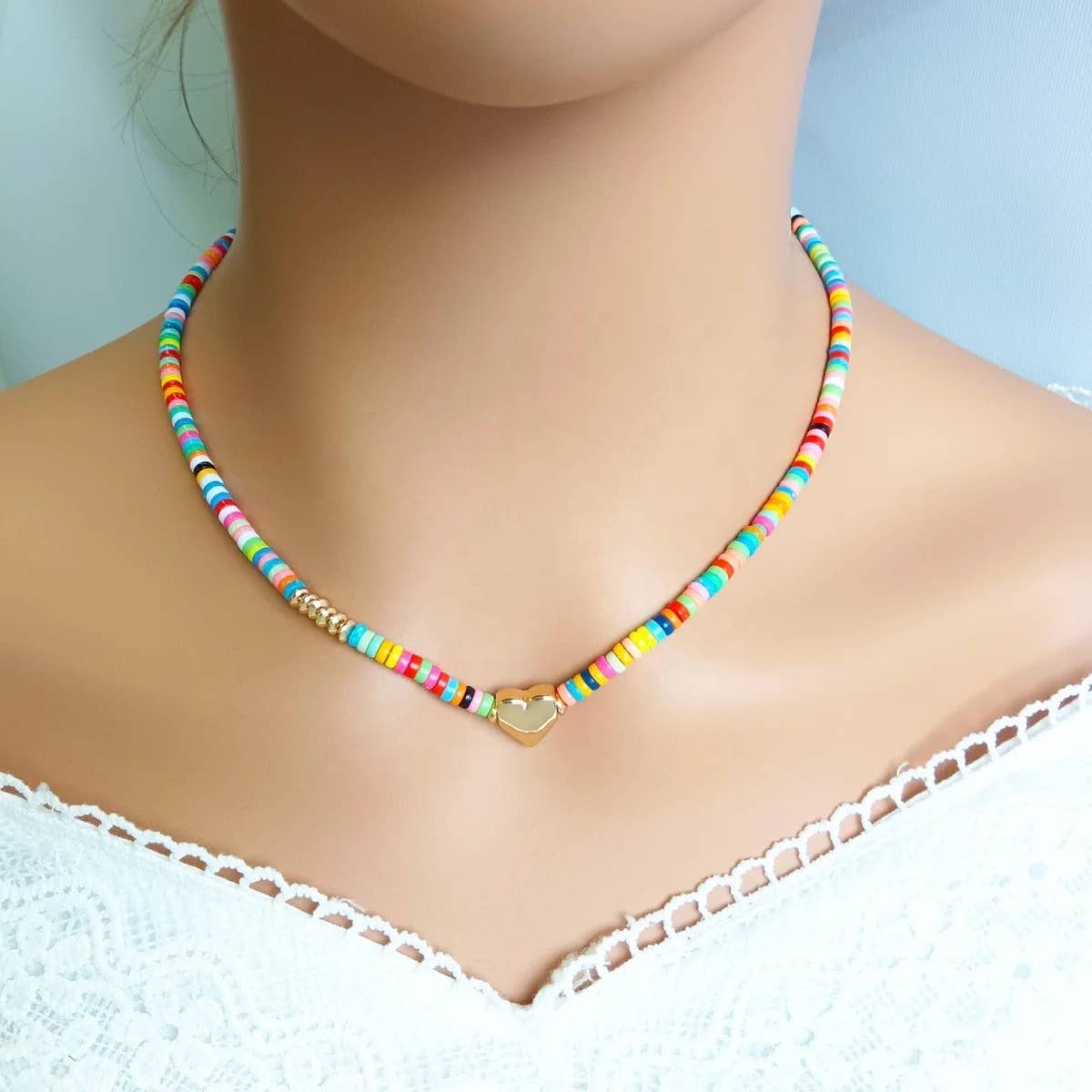 HoopLa – Engroshandel Perlehalskæde – Lejrhalskæde - Farve og Vandmelon og Hjerte perlehalskæde2