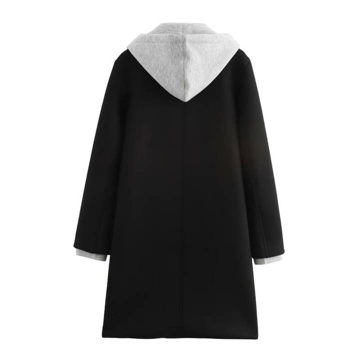 BLACK Layered Hoodie Longline Coat for wholesale on Faire1