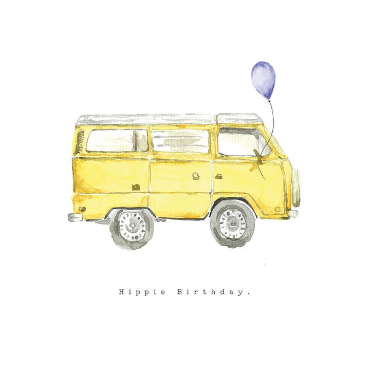 feather.ink - Venta al por mayor Tarjetas de cumpleaños - Tarjeta de cumpleaños de estilo hippie, tamaño A6, autocaravana, furgoneta hippie.