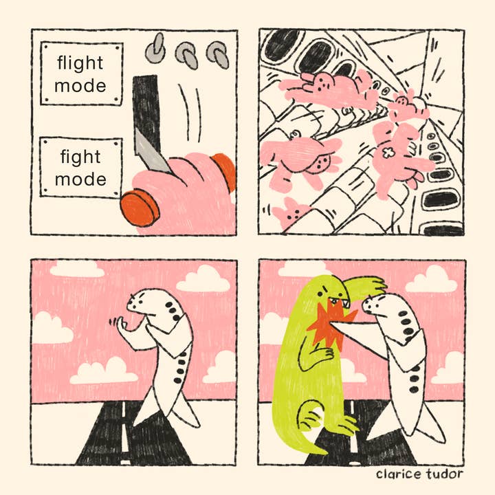 Fight or Flight Comic Postcard Print for wholesale by Clarice Tudor