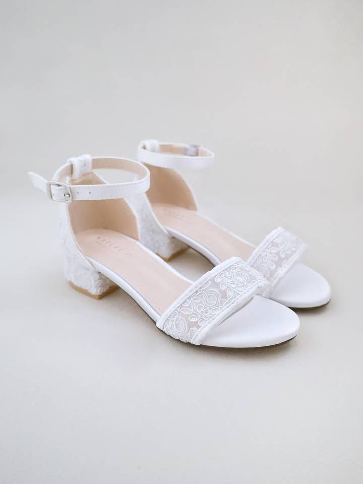Crochet Lace Low Block Heel Girls Sandals for wholesale by Kailee P.