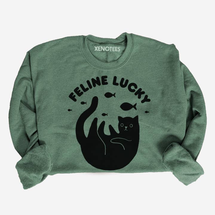 Feline Lucky Cat Lover Graphic Sweatshirt - St. Patricks Day for wholesale by Xenotees