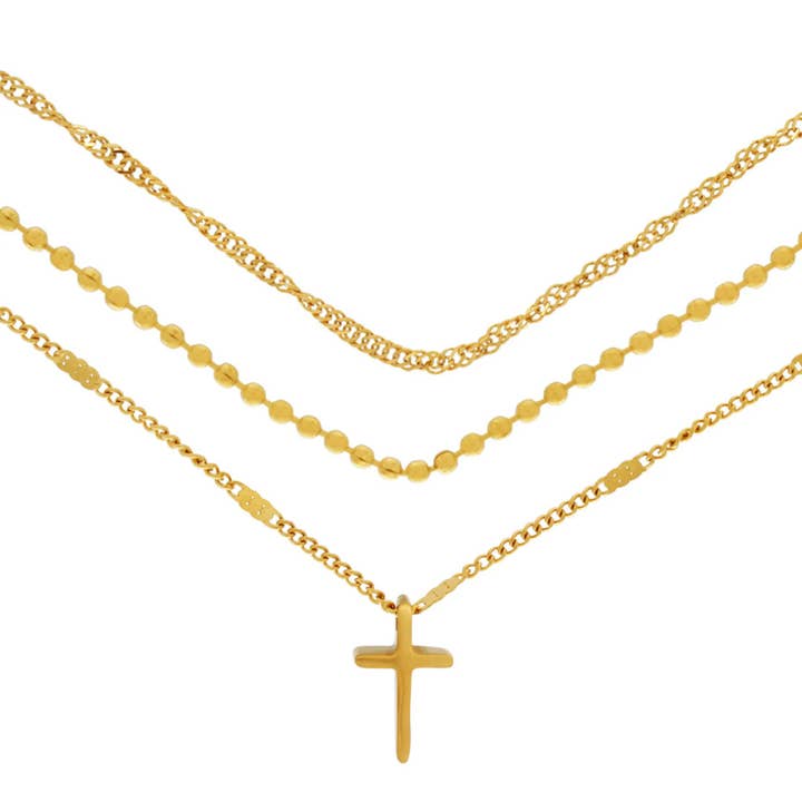 Dansk Copenhagen - Wholesale Pendant/Charm Necklace - Love Waterproof Short Pre-layered Cross Necklace 18K Gold Plating2