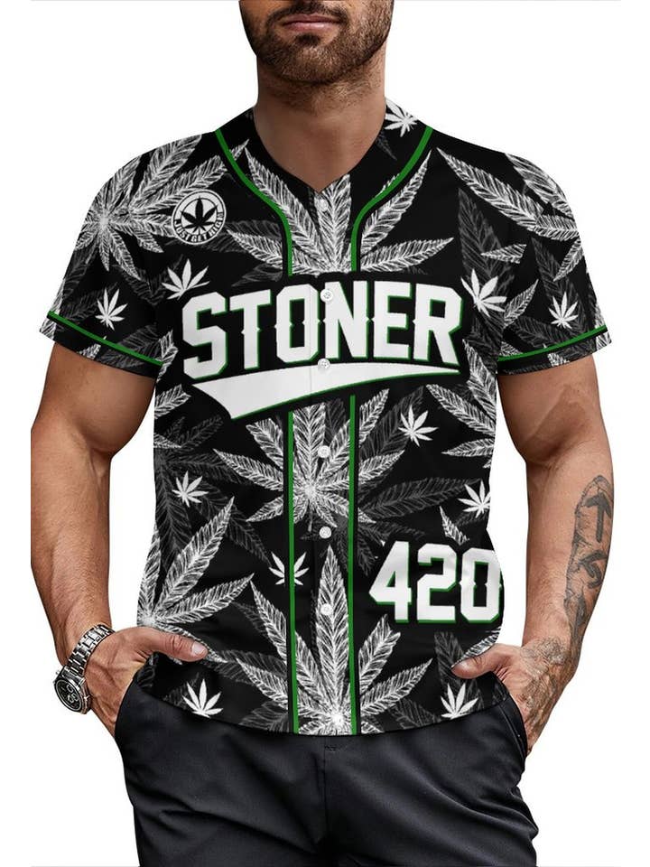 Just Get High™ - Vente Maillot d'équipe de sport – homme - Maillot de baseball : Stoner Stencil