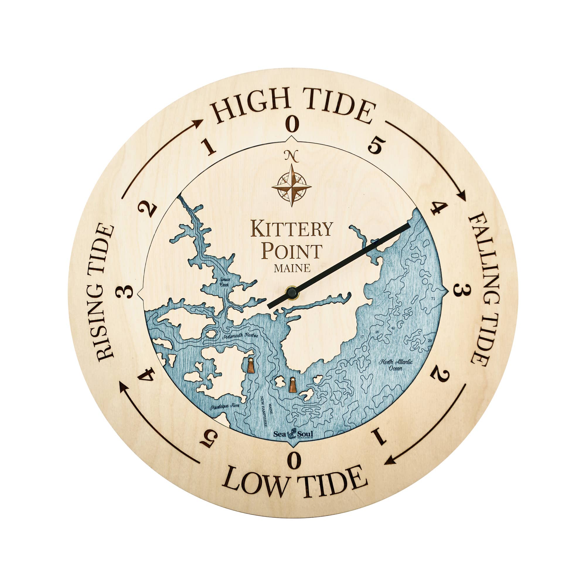 Sea & Soul Nautical Chart Art - Vente Horloges murales - Carte de profondeur d'eau de la côte du Maine65