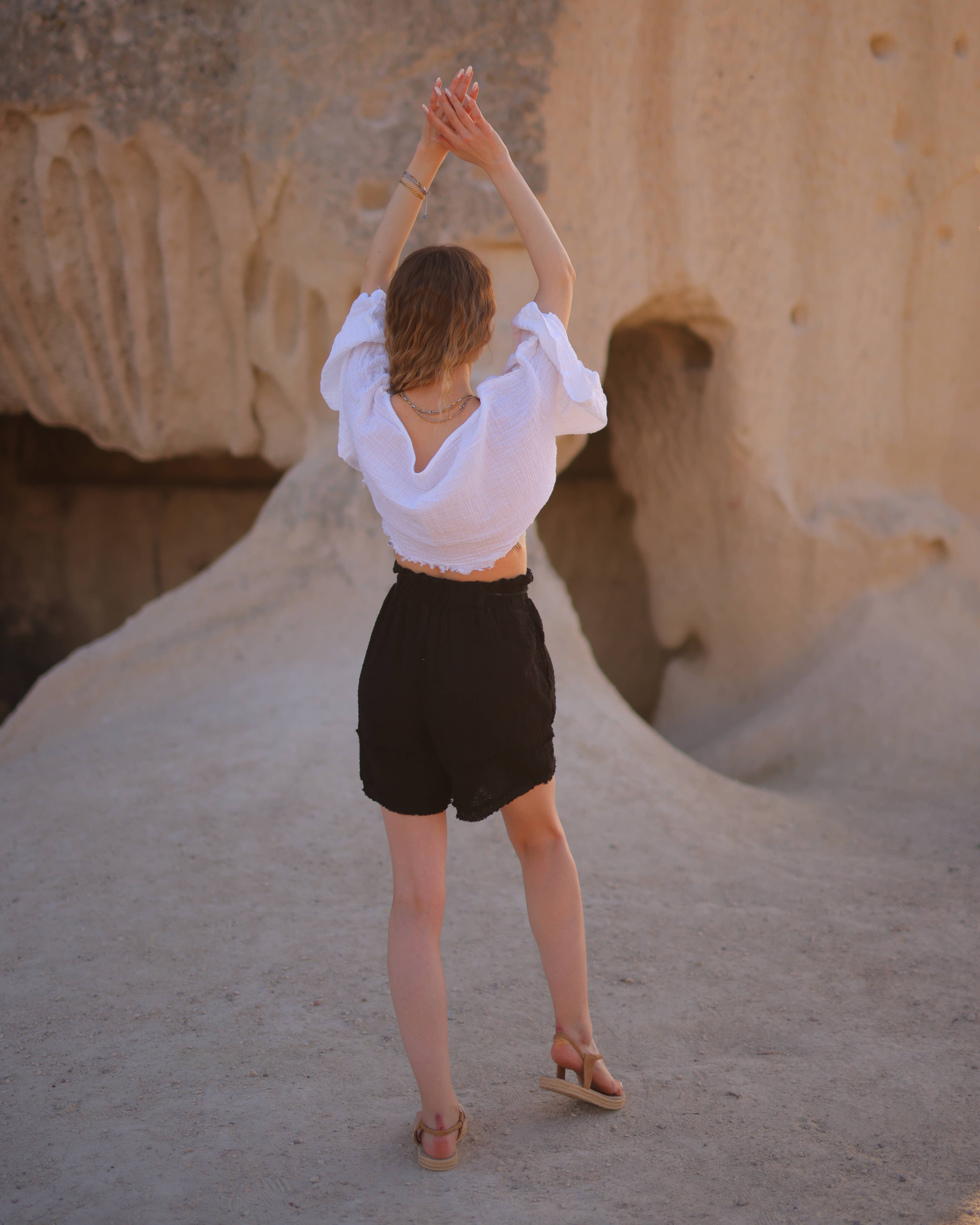 Moa - Vente Short – femme - Shorts en coton double gaze mousseline blanc8