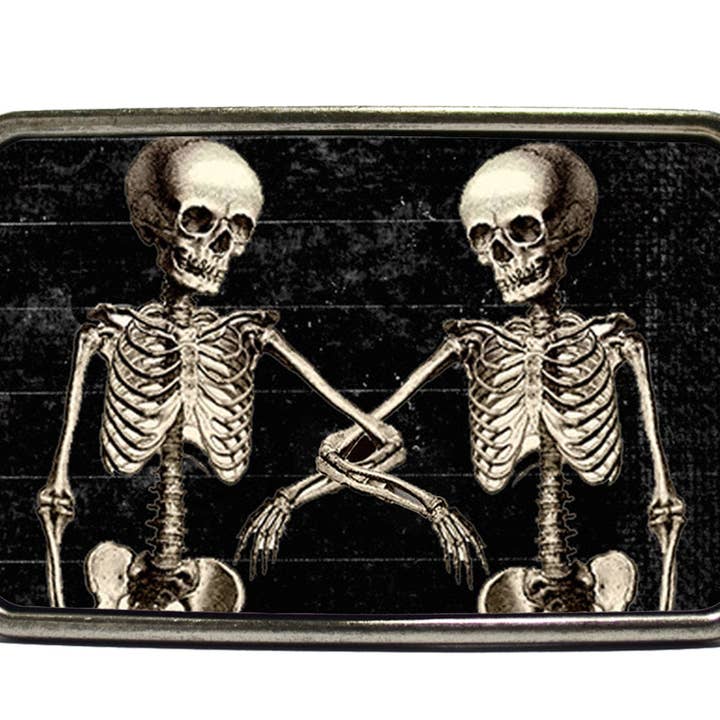 Bungalow Blue Trading Co - Wholesale Belt Buckle - Unisex - Skeleton Friends Belt Buckle - Skellie Duo Design