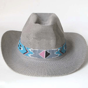 BEADS CORNER - Venta al por mayor Sombrero cowboy - Hombre - Cinturón de vaquero con cuentas de semillas, azul turquesa, gris y rosa2