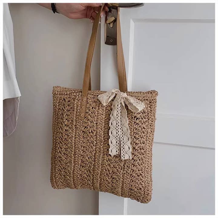 Funkyrel® Atzbranding Limited - Wholesale Beach Bag - Cosbai - Khaki Woven Straw Beach Tote Bag