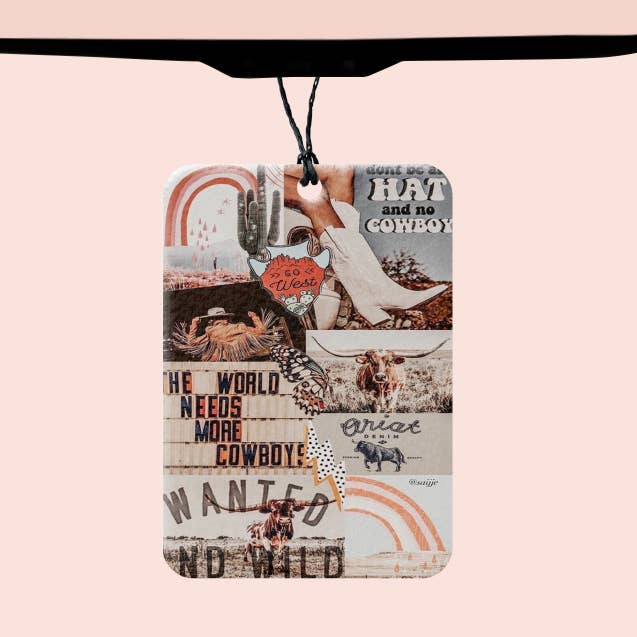 Deodorante per auto All Hats Western Collage per la vendita all'ingrosso da parte di Texas Petunias Boutique