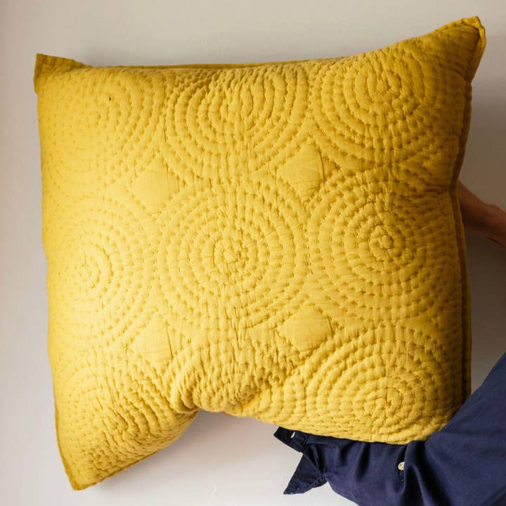 Haven Citrine Bomull Kantha Stygn Euro Överdrag för wholesale av Her Shed Home Linens