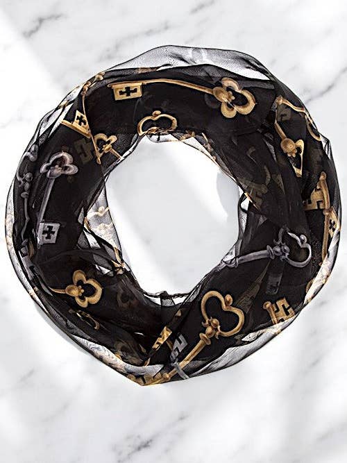 Bufanda Infinita Detallada con Estampado de Llaves y Corazones para venta al por mayor de Andrea Bijoux