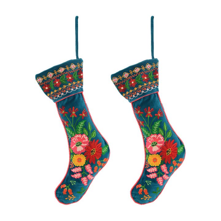 2ABST24625_PBPK Set/2 EMBROIDERED CHRISTMAS STOCKING 8x24" for wholesale by Karma Living