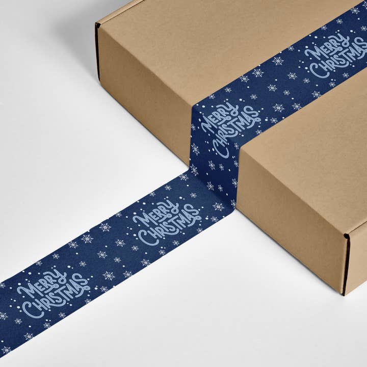 Shippy Tape - Wholesale Tape - Merry Christmas Snow Shipping Tape - Navy