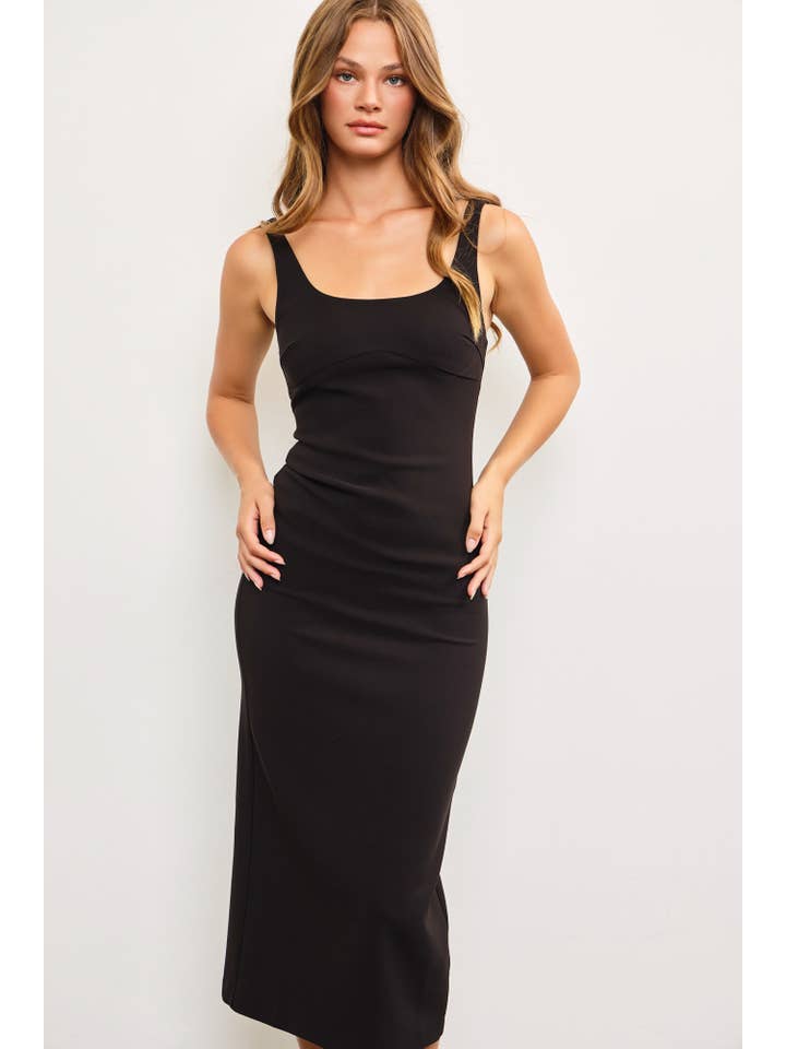 Black BACK SLIT FITTED SLEEVELESS LONG DRESS for wholesale on Faire