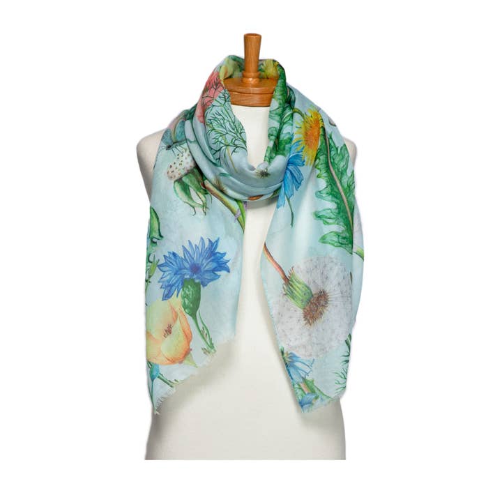 THSS2729: Sciarpa blu: tarassaco e fiori selvatici per la vendita all'ingrosso da parte di Taylor Hill Scarves & Co