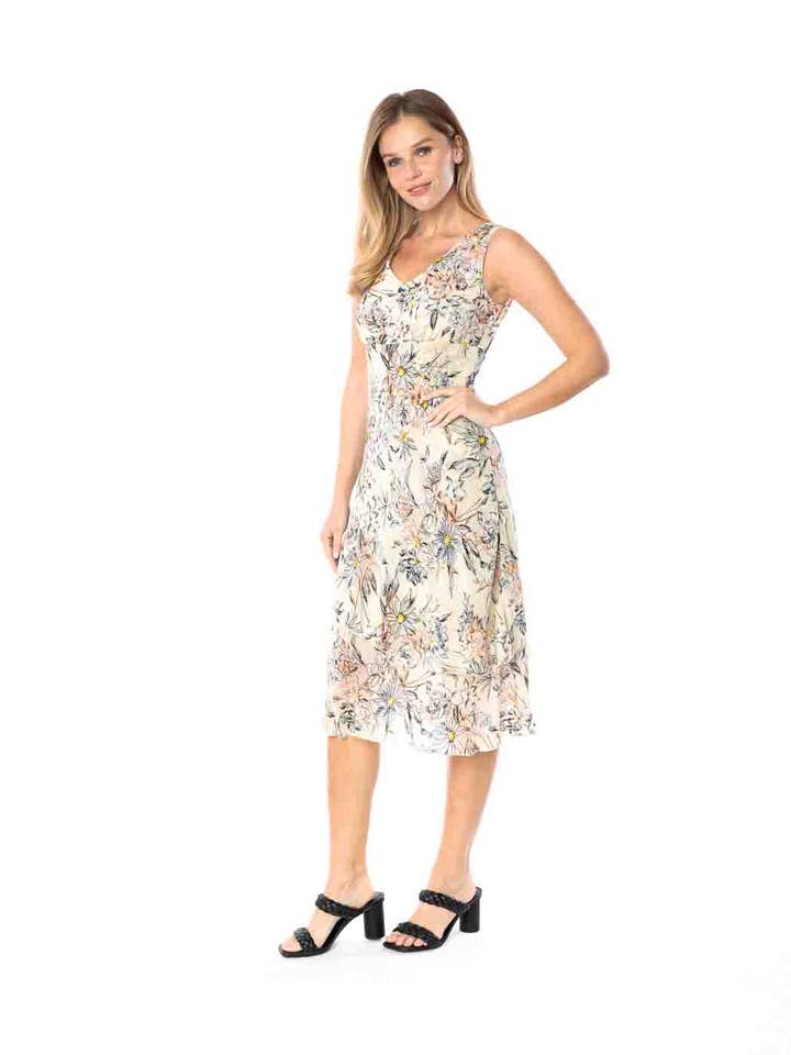 Tianello „CEZANNE“ Print „Sueded“ CUPRO „Iris“ Ærmeløs Bias Kjole for engroshandel hos Tianello