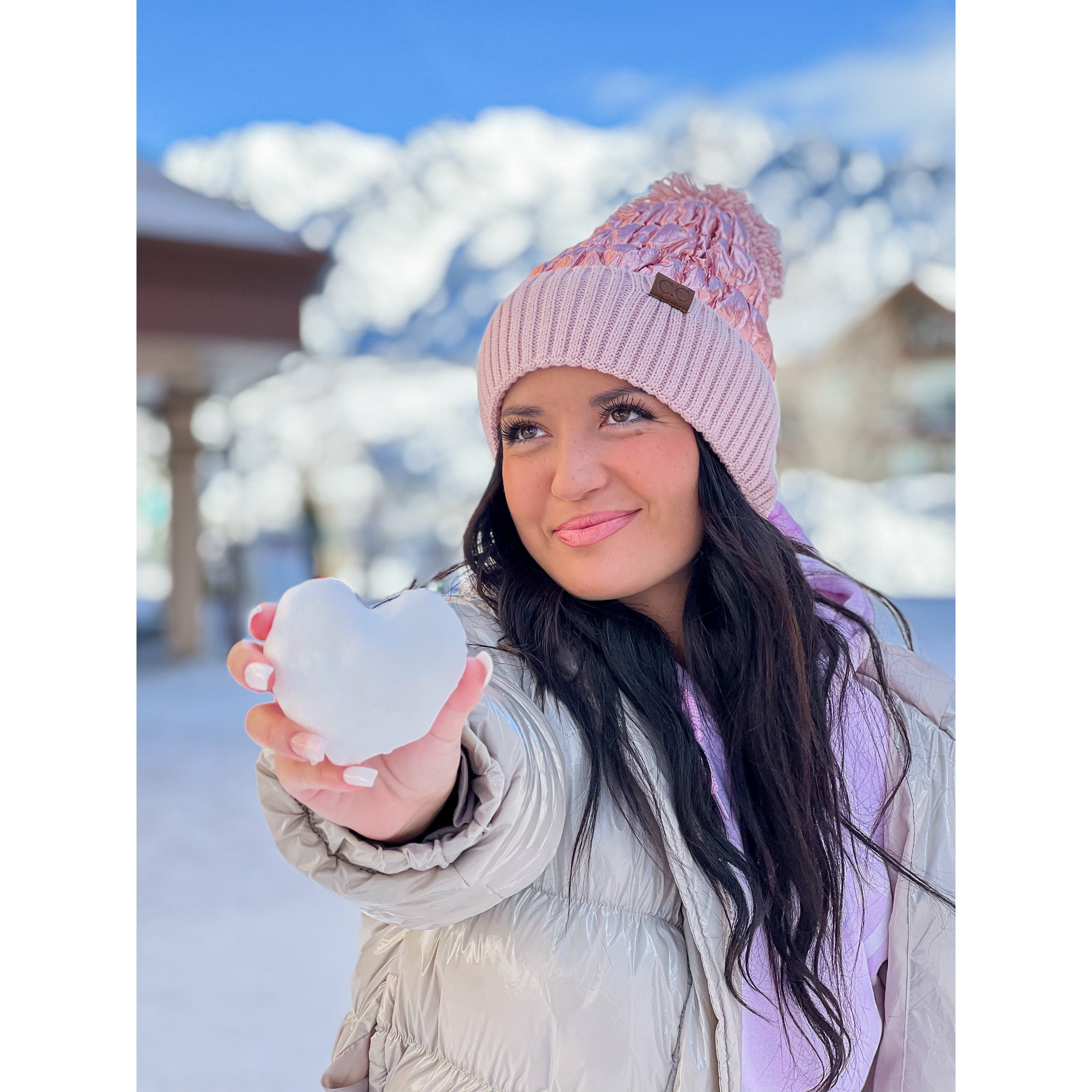 C.C Beanie - Vente Bonnet – femme - Bonnet à pompon en tricot métallisé HAT36004