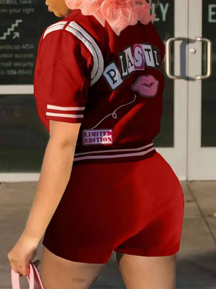 Flarix - Wholesale Top & Short Set (NOT Loungewear) - Women's - letter graphic pattern baseball top shorts set25