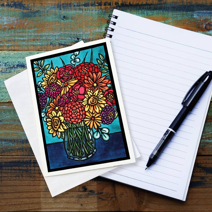 Greeting Card Vase of Flowers for wholesale by Sarah Angst Art