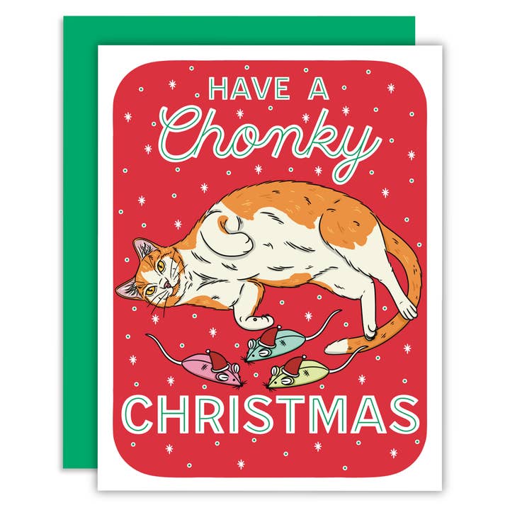 Have a Chonky Christmas Cat Greeting Card for wholesale by Midnight Door Studio