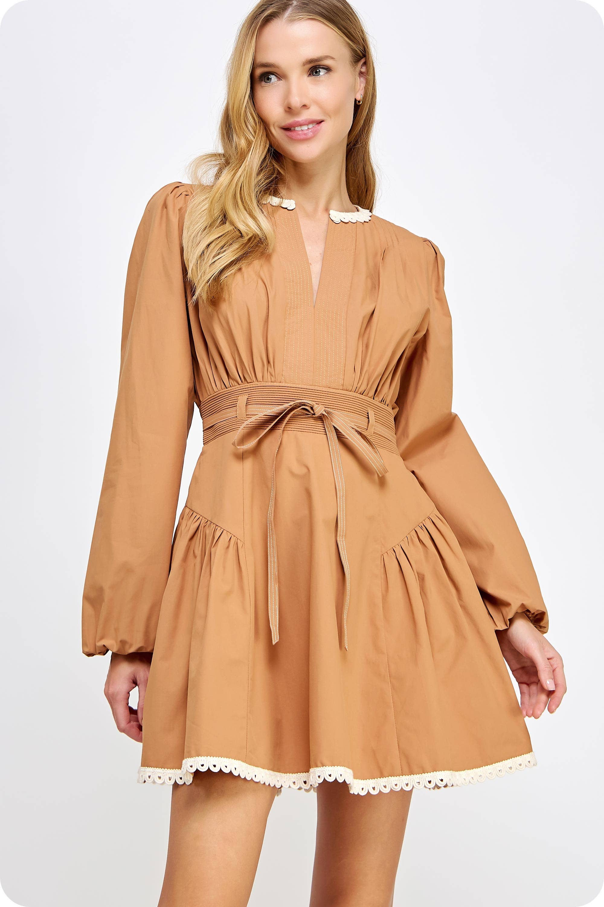 Strut & Bolt - Wholesale Dress - Women's - Lace Trim Detail Poplin Mini Dress3