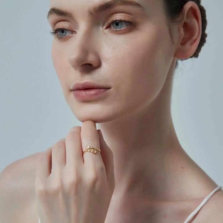 Perimade & Co. LLC - Wholesale Multi-Stone Ring - Rose Quartz Tulip Flower Bypass Ring in 925 Sterling Silver1