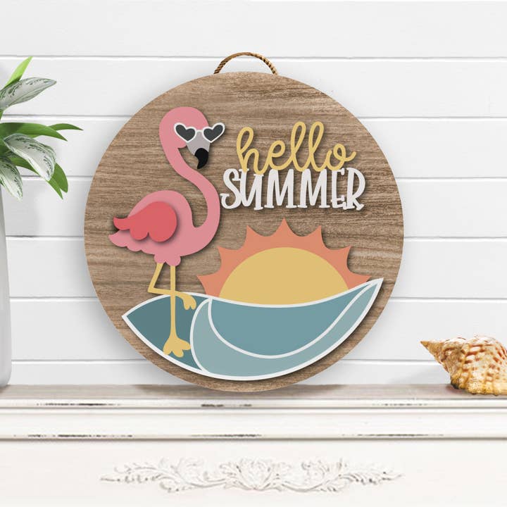 Flamingo Summer Front Door Decor for wholesale by 9th Letter Press