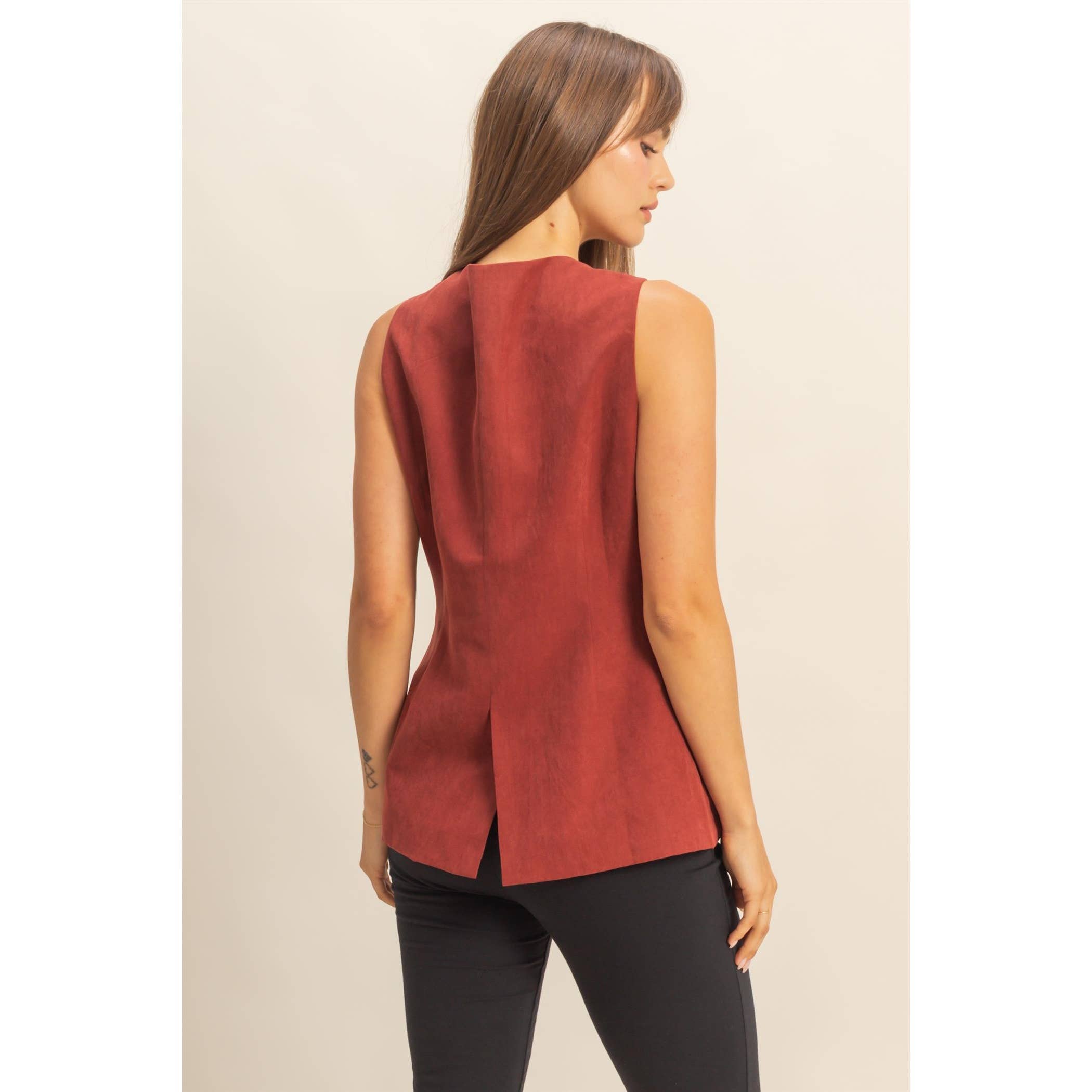 HYFVE - Vente Veste sans manches – femme - Gilet ajusté sans manches à col en V avec boutons3