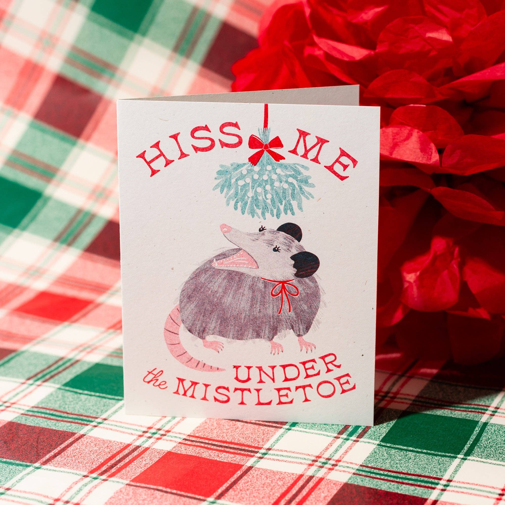 Bromstad Printing Co. – wholesale Christmas card – Hiss Me Under the Mistletoe - Risograph Christmas Card1