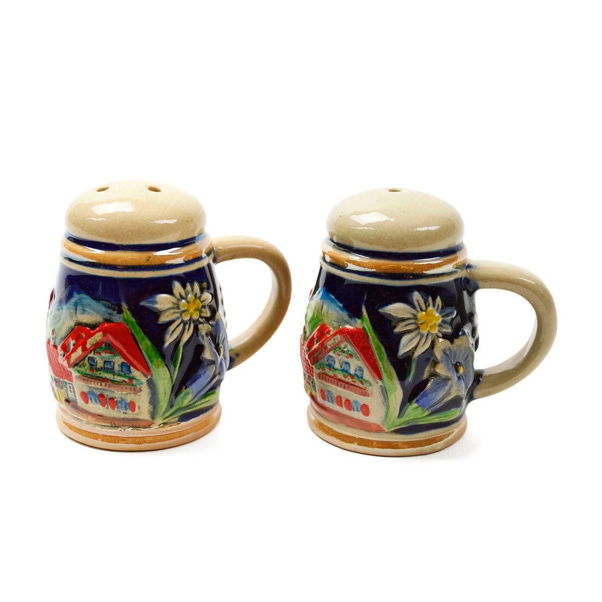 European Heritage Gifts - Wholesale Salt & Pepper Shaker Set - Alpine Village Engraved Beer Stein Salt & Pepper Set0
