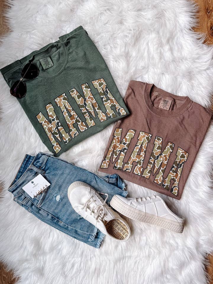 Camo Mama Graphic Tee - Multiple Colors for wholesale by Emerlie Love