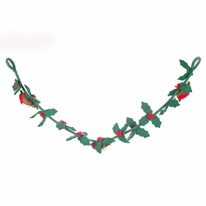 Felt So Good - Wholesale Bunting/Garland - Handmade Felt Biodegradable Holly Garland with Robins