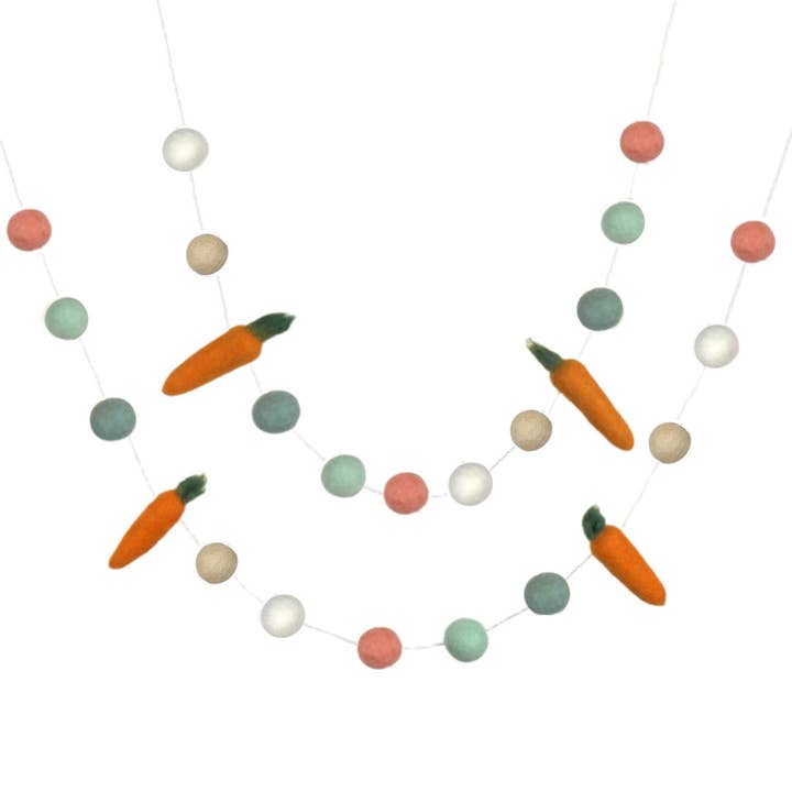 Felt Carrot Garland- Earth Tone Balls- Easter Spring Decor for wholesale by Matthew + Mae