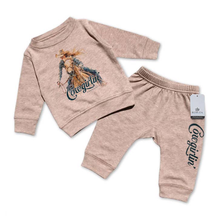 Cowgirlin' - Infant Girls Western 2 Piece Sweatsuit for wholesale by Remuda Western Wear