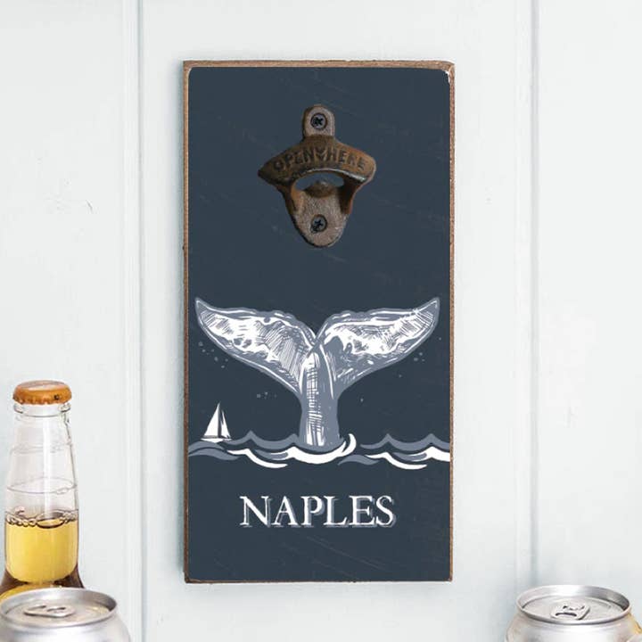 Apribottiglie personalizzato a coda di balena per la vendita all'ingrosso da parte di Rustic Marlin