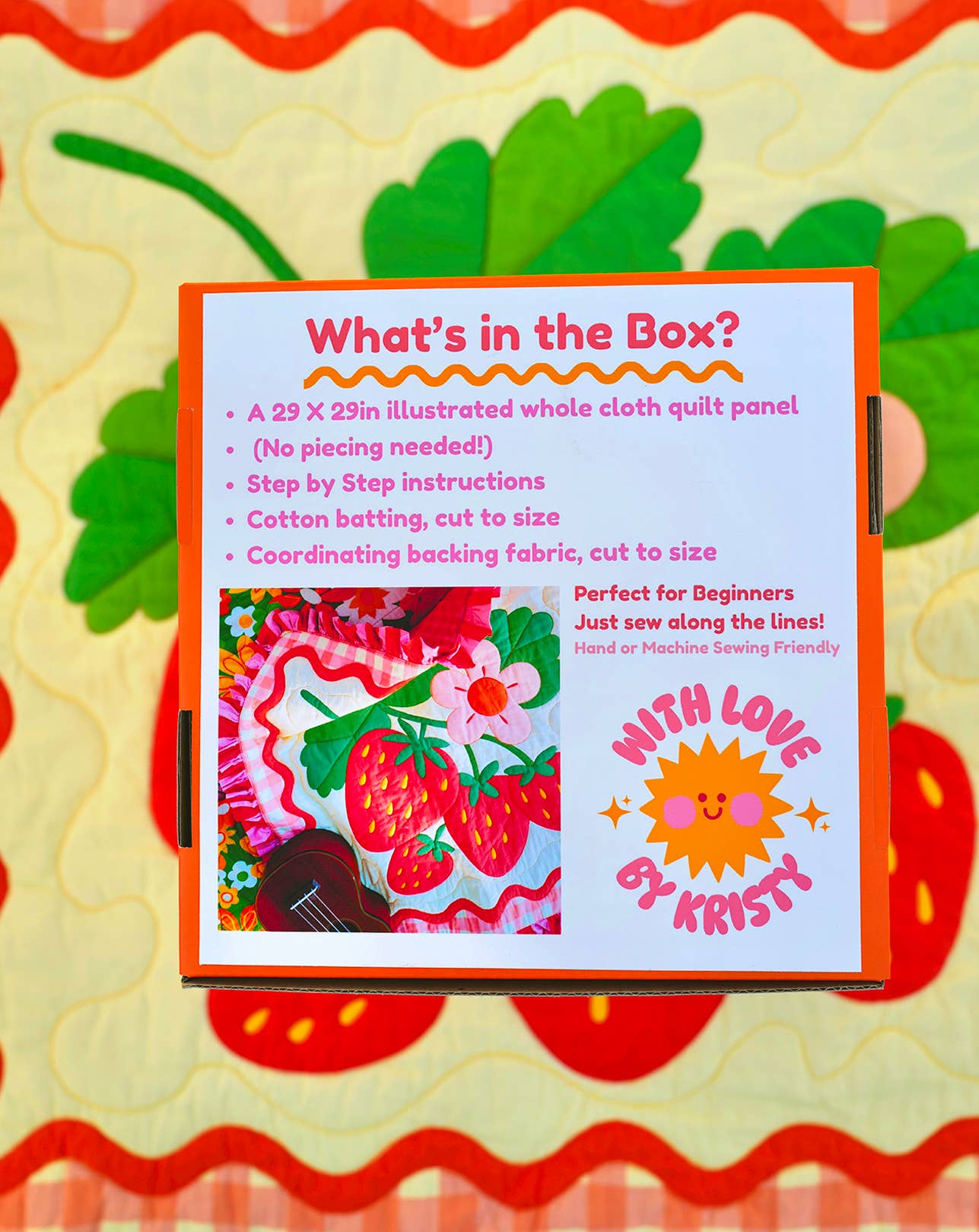 With Love by Kristy - Wholesale Craft Sewing Kit - Strawberry Whole Cloth Quilt Kit – Beginner Sewing Kit1