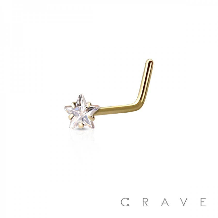 CRAVE - Wholesale Nose Ring - 316L SURGICAL STEEL NOSE "L"BEND WITH STAR SHAPE PRONG SET1