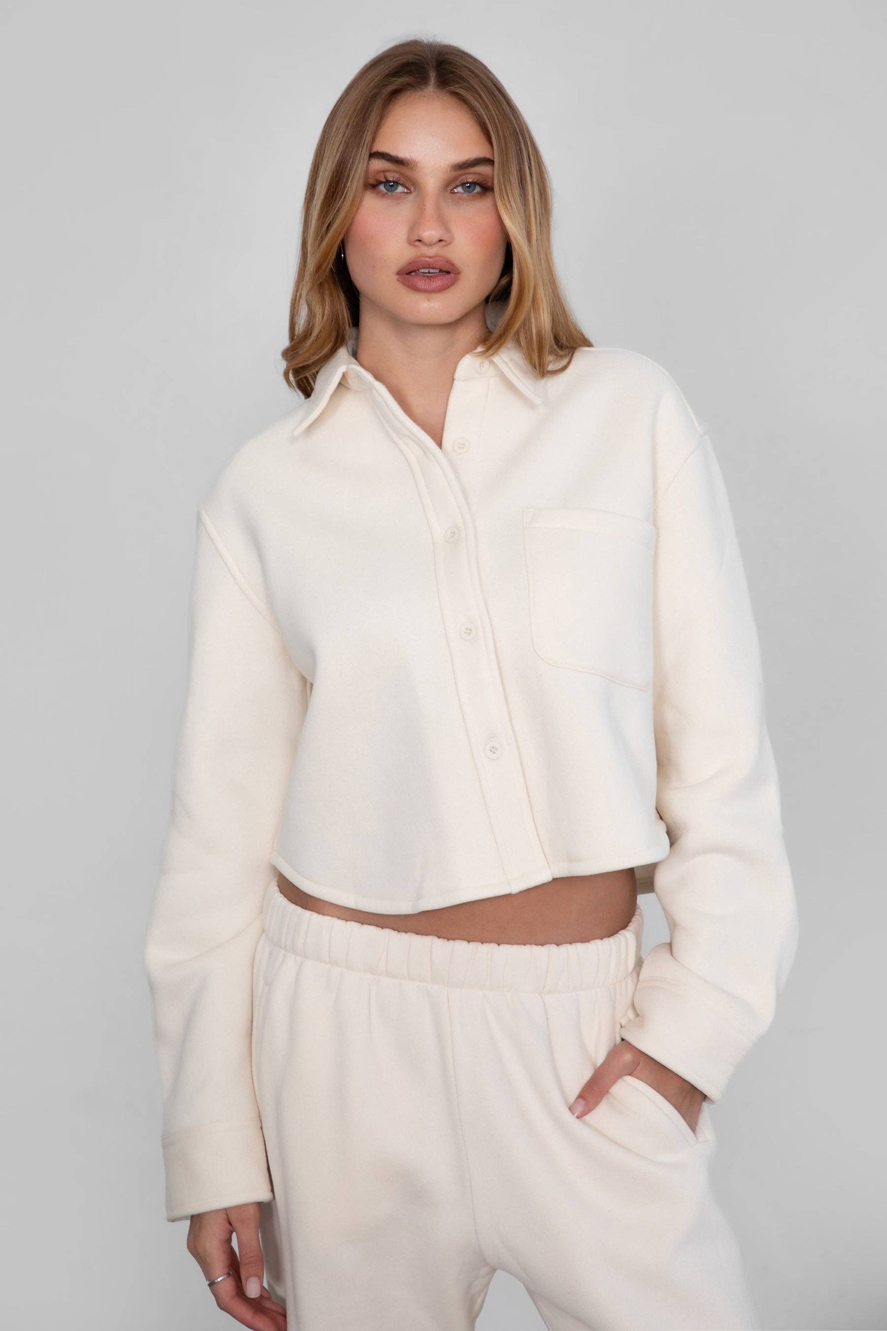 TICTOC - Wholesale Shirt Jacket/Shacket - Women's - JENNIE  Plush Fleece Lounge Cropped Button Shirt Shacket15