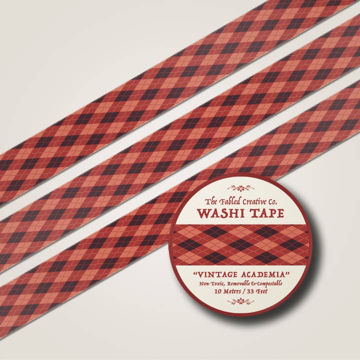 The Fabled Creative Co. - Wholesale Washi Tape - Vintage Academia - Argyle Red - Washi Tape1