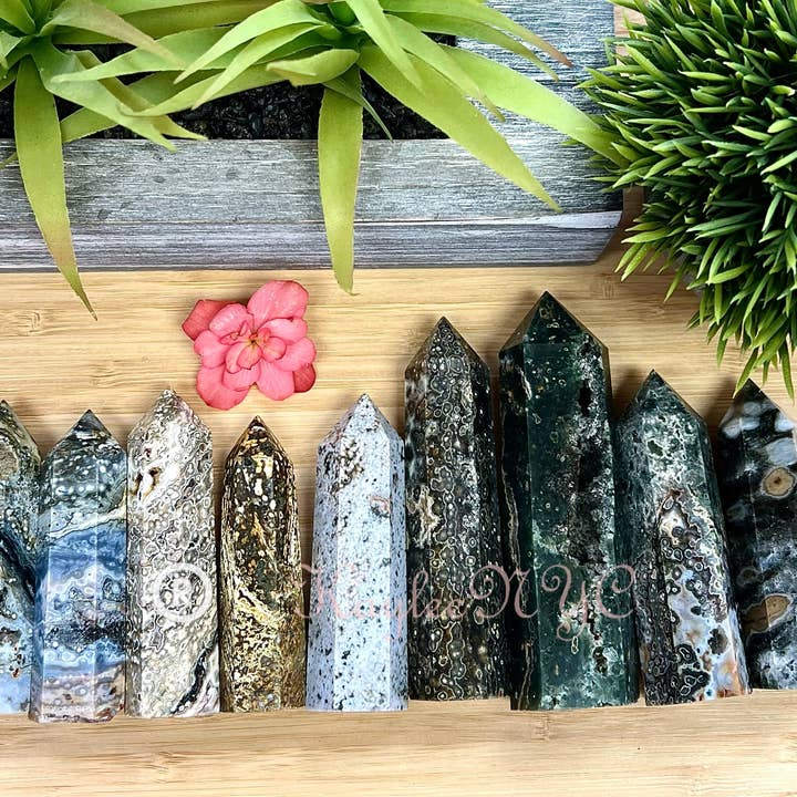 KayleeNYC - Vente Pierre et cristal de spiritualité - Obélisque en jaspe naturel de l'océan, 2 lb, Tower Point Crystal4