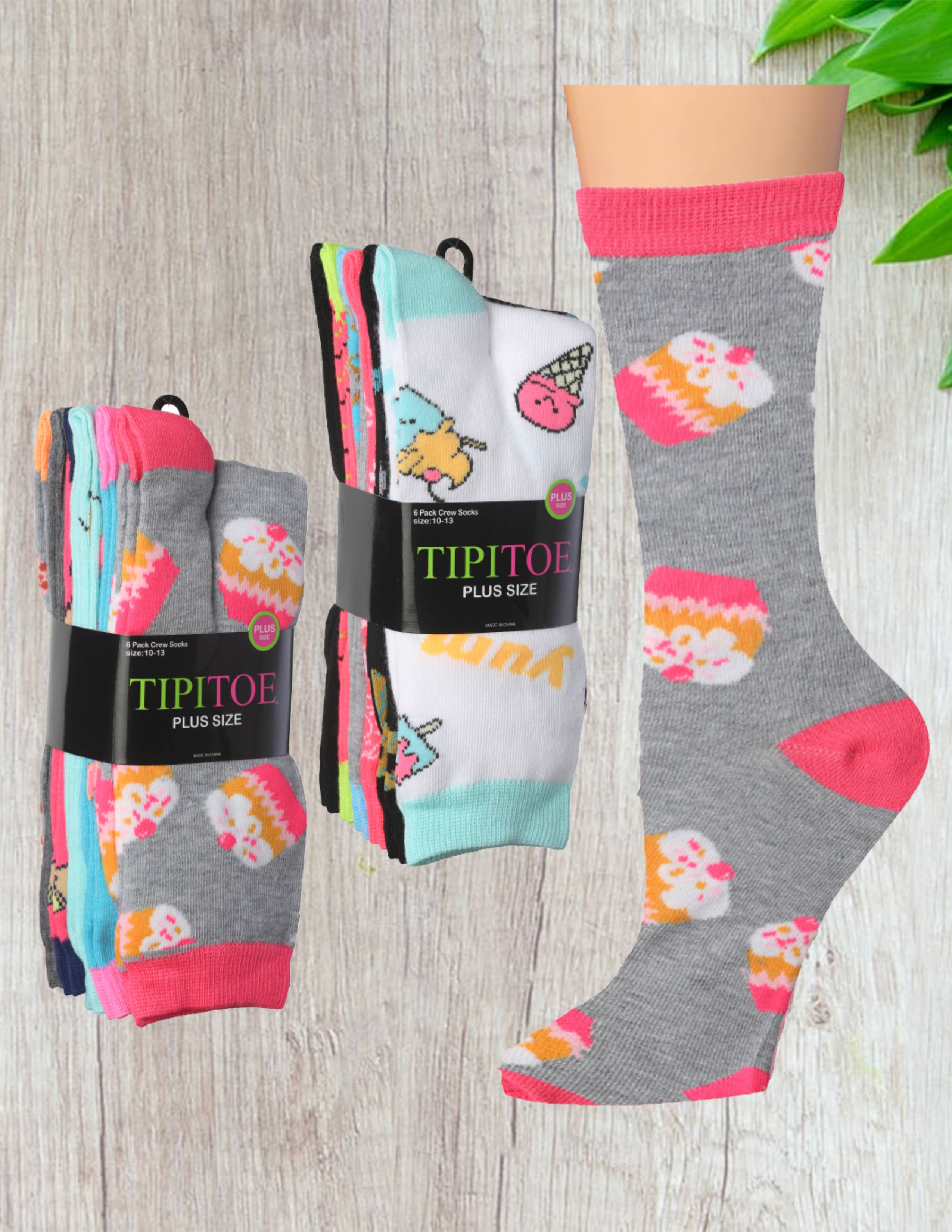 Isadora, Tipi toe, & James Fiallo - Wholesale Socks - Women's - Women's Tipi Toe 6 Pack Plus-Size Cute Crew Socks
